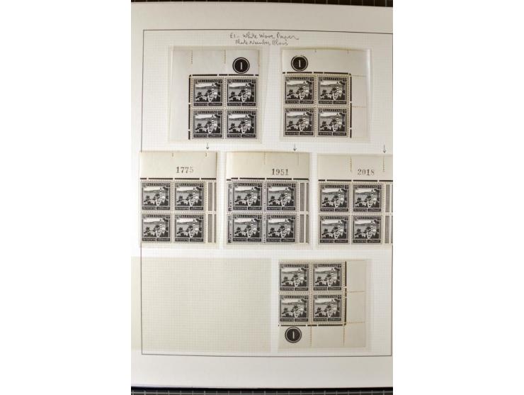 Remaining collection with a large amount of plate no. blocks and single stamps, gutter pairs and blocks, presentation booklet