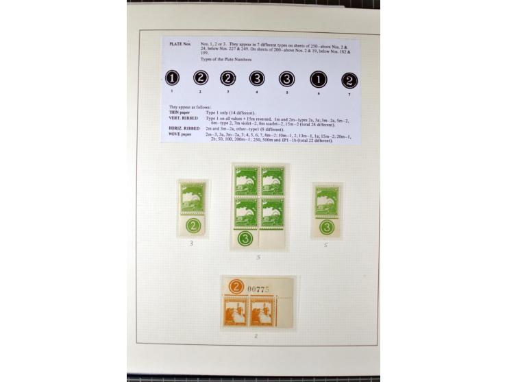Remaining collection with a large amount of plate no. blocks and single stamps, gutter pairs and blocks, presentation booklet