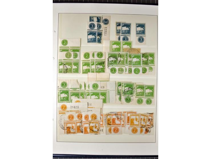 Remaining collection with a large amount of plate no. blocks and single stamps, gutter pairs and blocks, presentation booklet