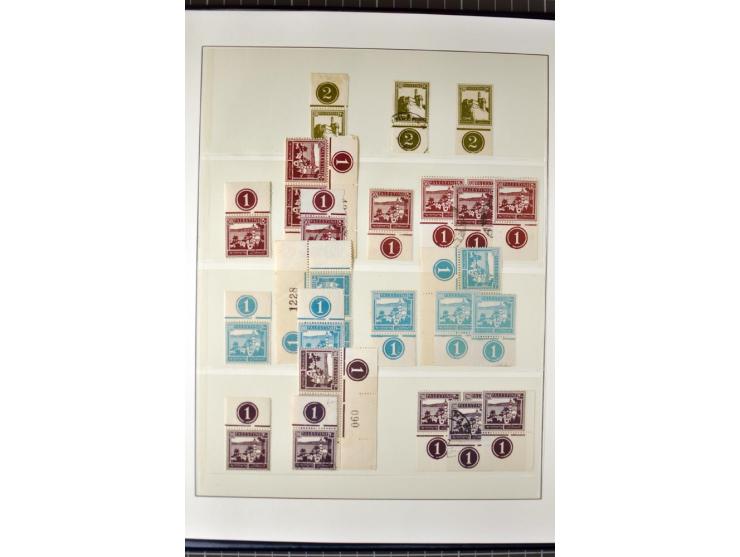 Remaining collection with a large amount of plate no. blocks and single stamps, gutter pairs and blocks, presentation booklet