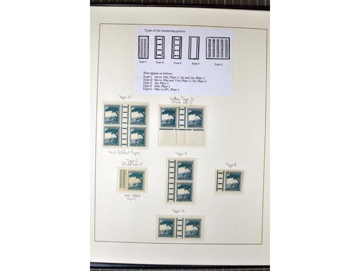 Remaining collection with a large amount of plate no. blocks and single stamps, gutter pairs and blocks, presentation booklet