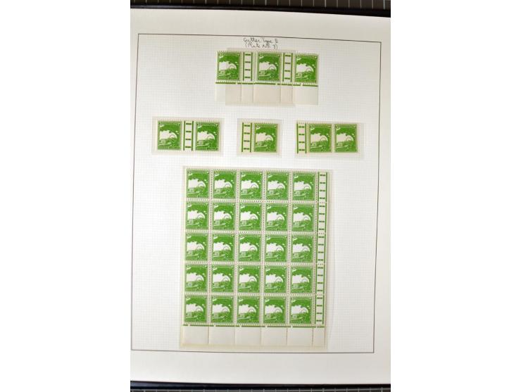 Remaining collection with a large amount of plate no. blocks and single stamps, gutter pairs and blocks, presentation booklet