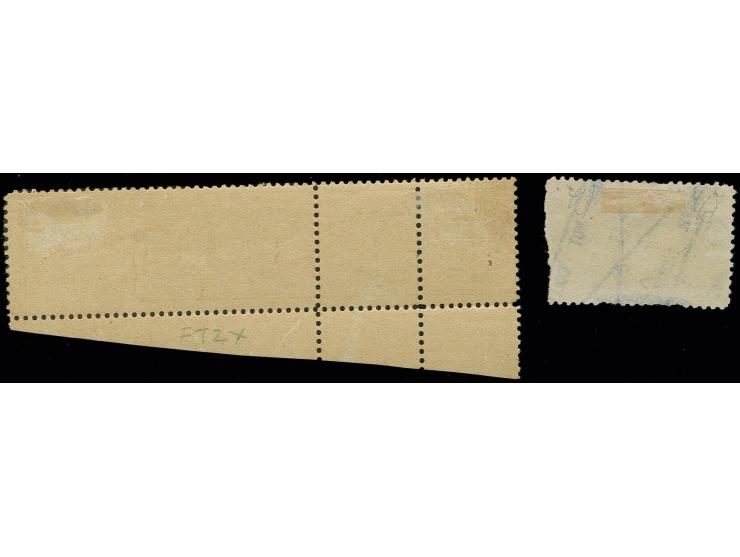 1 m. in horizontal strip of four from the lower right sheet corner; the right pair imperforated between and between the right