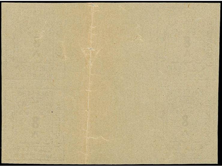8 m. in gutter block of four, unused, vertical crease in the gutter only, fine and scarce (Bale P.D.4; $ 1.000,-)