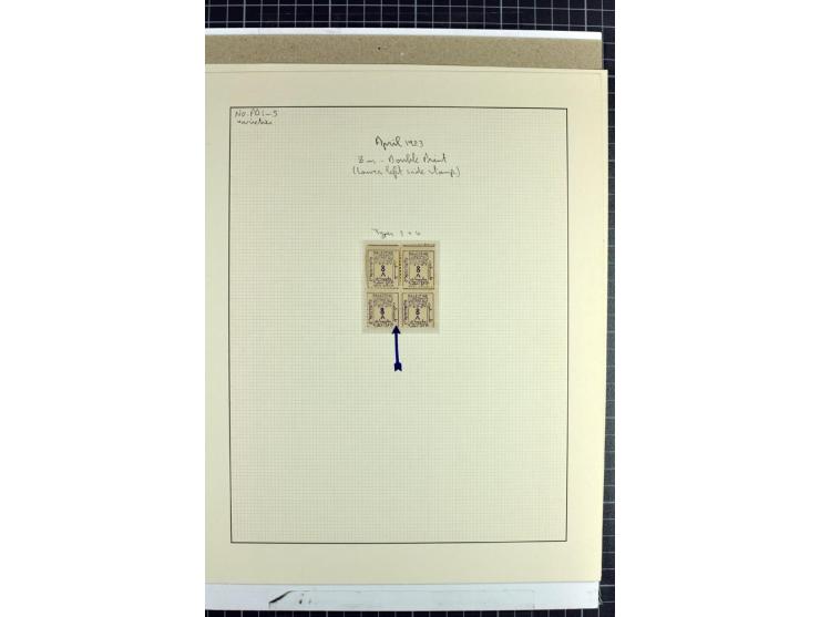 Specialized lot with complete unused sets on white and yellow paper, used set on white paper, 2 entires with color frankings,