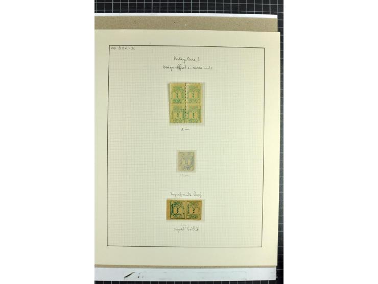 Specialized lot with complete unused sets on white and yellow paper, used set on white paper, 2 entires with color frankings,