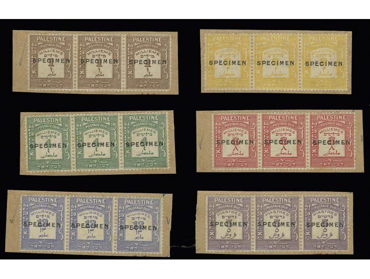 1 m. - 5 pia. with overprint "SPECIMEN" in horizontal strips of 3 mounted on carton paper