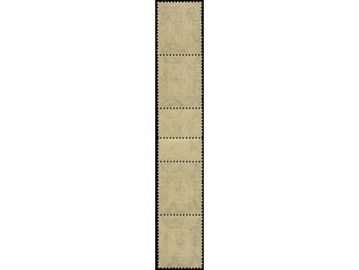 Issued stamps: 1 m.-5 pia. in horizontal strips of 4 with intersecting gutters, unmounted mint, folded once in the central pe
