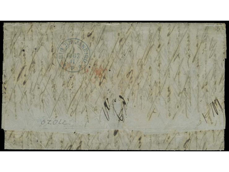 BRASILIEN: 1866, 10 Silbergroschen rosarot in Mischfrankatur mit Wappen 3 Pfennige graulila, 1 Silbergroschen rosa und 3 Silb