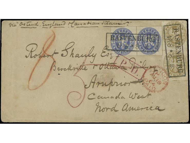 KANADA: 1861, Wappen 2 Silbergroschen ultramarinblau, 2 Einzelwerte und senkrechtes Paar 3 Silbergroschen ockerbraun, alle fa