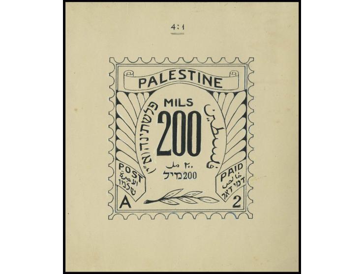 POSTAL METER: 1930, hand-painted artist drawing (111:124 mm) of unissued 200 m. value; India ink, touched-up in white on card