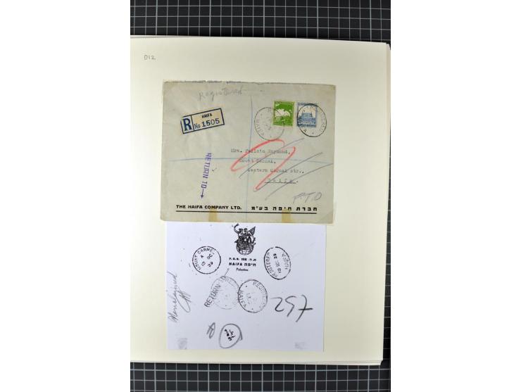 HAIFA: Post office handstamps, extensive collection with well over 200 letters and cards, many pieces, single stamps and post