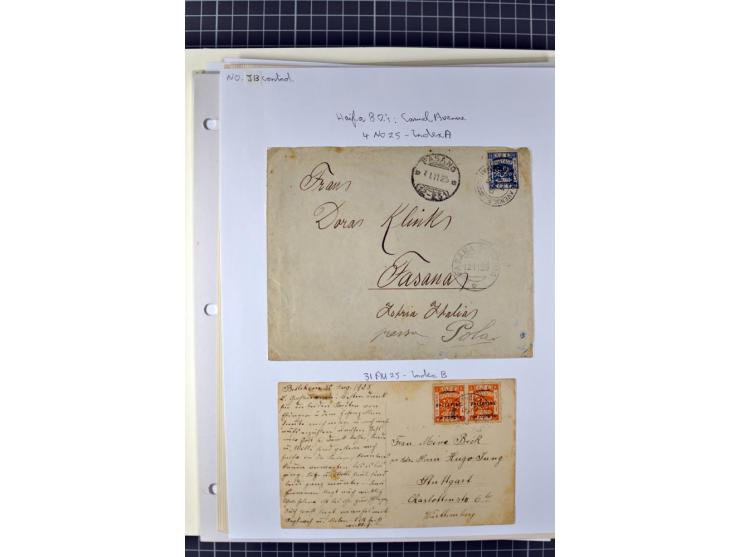 HAIFA: Post office handstamps, extensive collection with well over 200 letters and cards, many pieces, single stamps and post