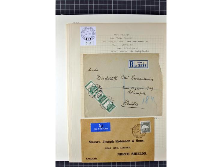 HAIFA: Post office handstamps, extensive collection with well over 200 letters and cards, many pieces, single stamps and post
