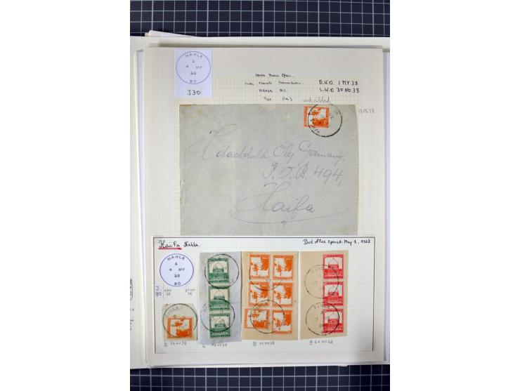 HAIFA: Post office handstamps, extensive collection with well over 200 letters and cards, many pieces, single stamps and post