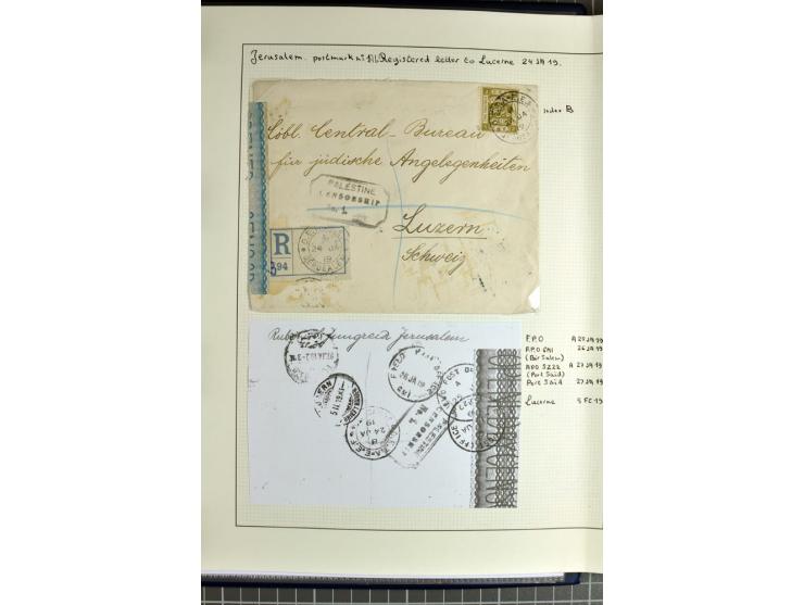 JERUSALEM:  military post marks, small written-up collection with 22 covers and cards incl. several registered items, also a 