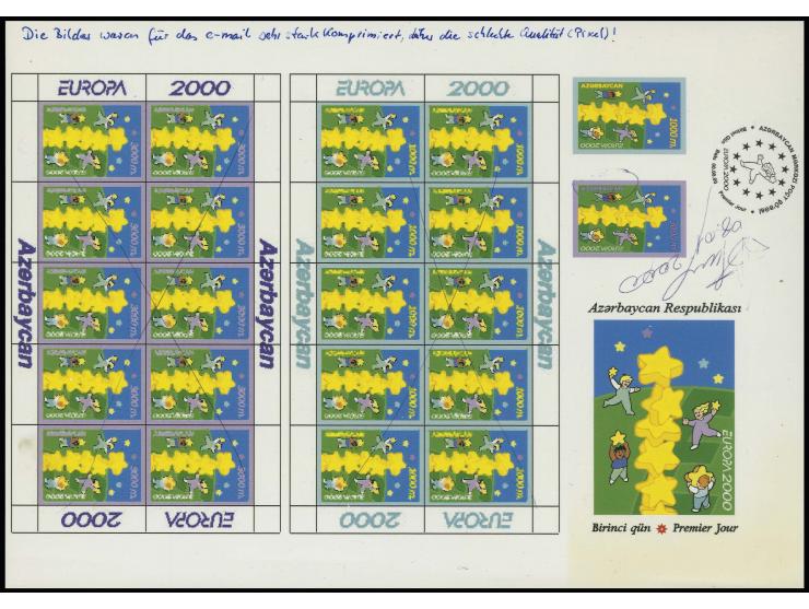 1000 m. and 3000 m. combined proof sheet for single values and miniature sheets (the later ones in bad printing quality), 300