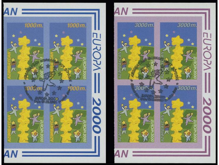 1000 m. and 3000 m. in imperforated blocks of four with central first day cancellation