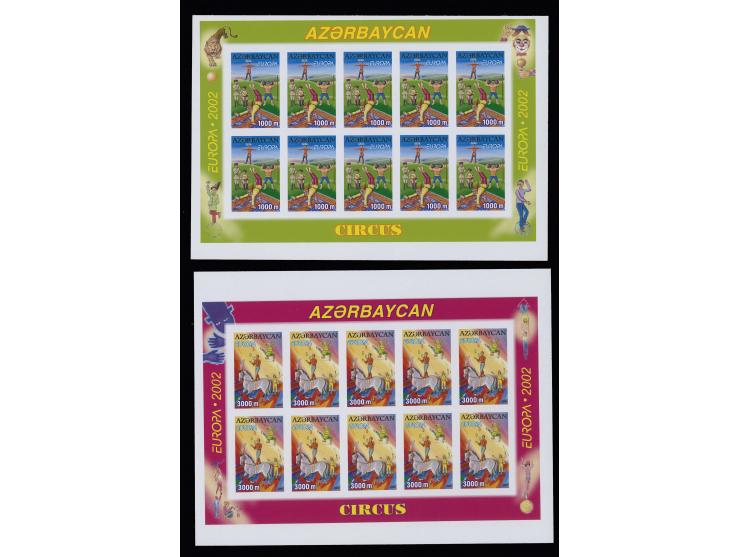 2002, Circus 1000 m. and 3000 m., imperforated proof miniature sheet with large margins, printed on ungummed cromalin paper