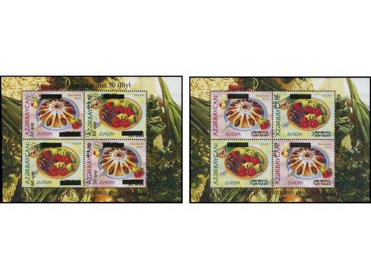 20 q. auf 1000 m. and 60 q. auf 3000 m. booklet pane with 4 stamps, 6 different overprint varieties incl. inverted overprint,