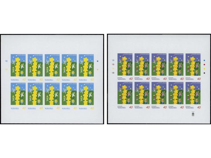 2000, 40 d. and 500 d., each 7 imperforated progressive proofs miniature sheets incl. the final stamp, 500 d. all with large 