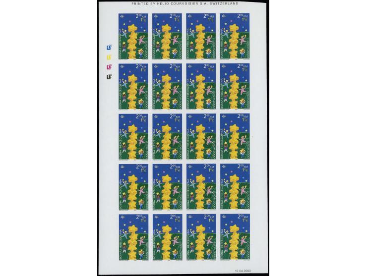 2000, 2 m. / 1,02 EUR, imperforated proof sheet of 20, unmounted mint, extremely rare, most likely unique