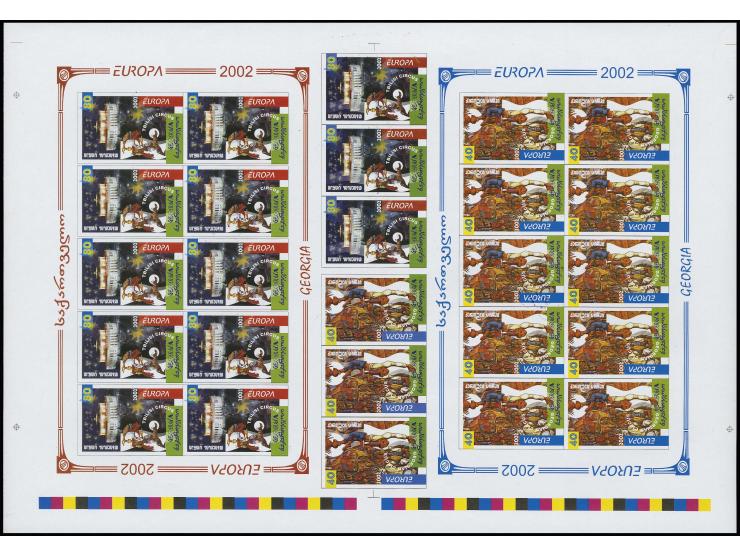2002, 40 t. and 80 t., combined imperforated proof sheet of both values in miniature sheets of 10 and booklet strip of 6 (not