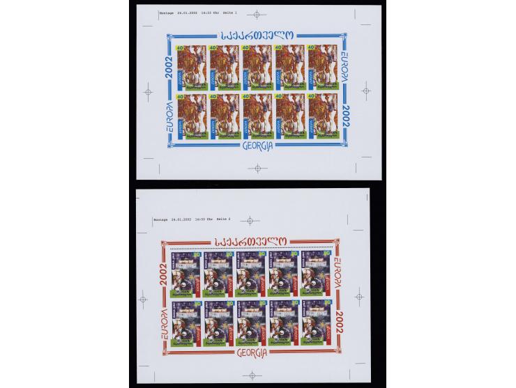 40 t. and 80 t., imperforated proofs on cromalin paper, both miniature sheets and stamp booklet sheet, 80 t. with printed per