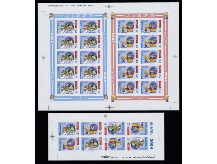 40 t. and 80 t. in combined proof sheet with both miniature sheets with large printing margins, also booklet sheet with 2 têt