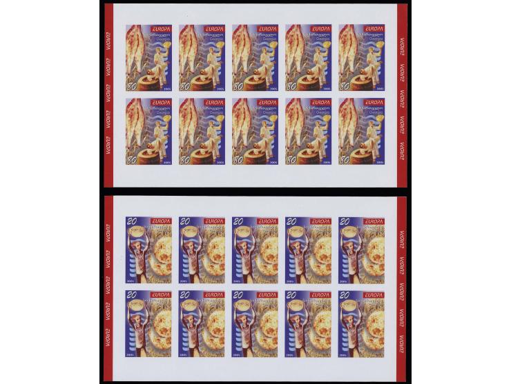 20 t. and 80 t., imperforated proof miniature sheets of 10 without frame but marginal inscriptions "EUROPA" on the right and 
