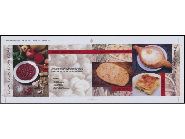 20 t. and 80 t., 8 printing sheets with proofs for stamp booklet panes, cover and interleaves on cromalin paper