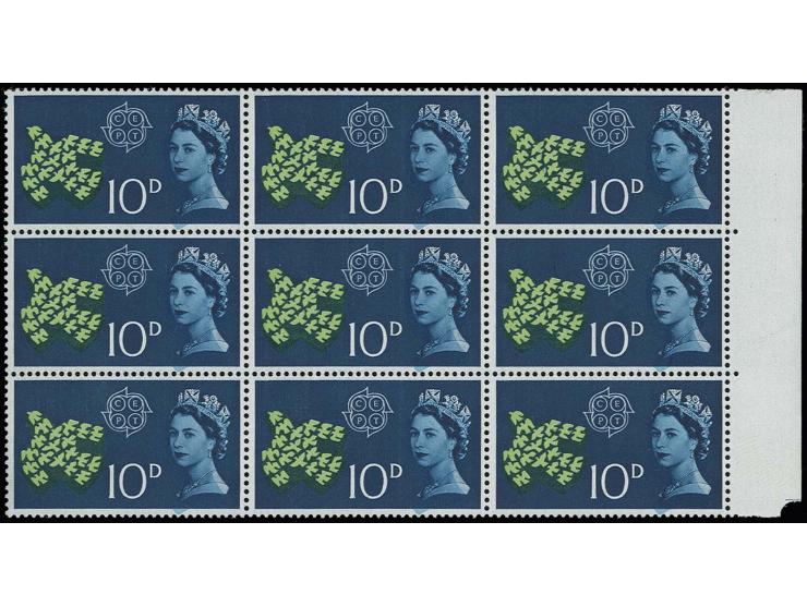 1961, special issue 2 d.-10 d., 4 singles and 9 blocks with shifted colours, unmounted mint, together 57 stamps
