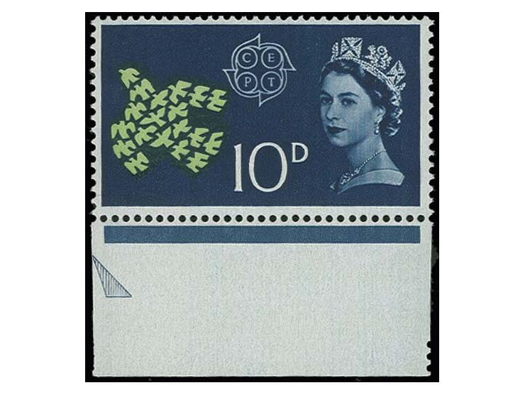 1961, special issue 10 d. with turquoise colour omitted, copy from the lower sheet margin, unmounted mint, extremely fine and