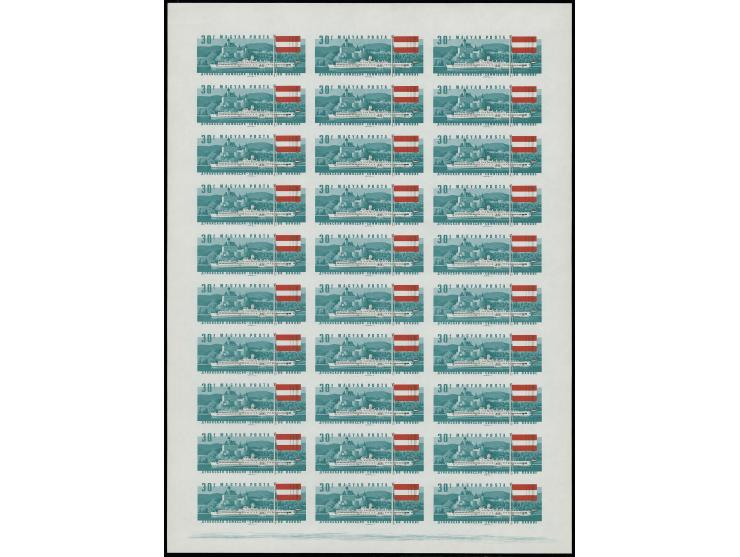 1967, Danubian Commission 30 f.-2,50 ft. imperforated in complete sheet of 30 stamps, unmounted mint, rare in sheets (Mi. 9.0