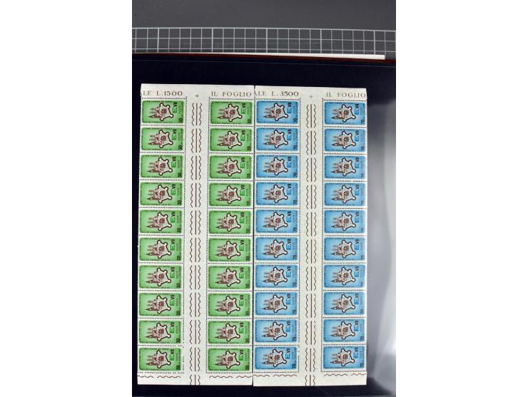1958, 1960/64 and 1966, all special issues in complete gutter blocks of twenty, 1963 and 1966 with empty spaces, also 3 thema