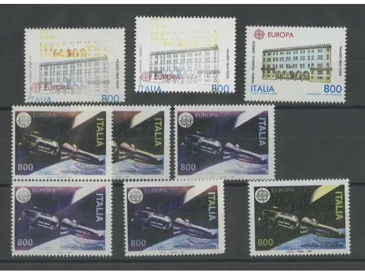 1990, 800 l., 2 copies with heavily shifted colours and 1991, 800 l., 5 copies with missing yellow colour and partly other va