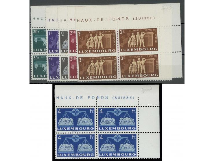 1951, 80 c.-4 fr. in corner blocks of four, unmounted mint, one 2 fr. small gum fault, certificate Biondi (Mi. 880,- +)