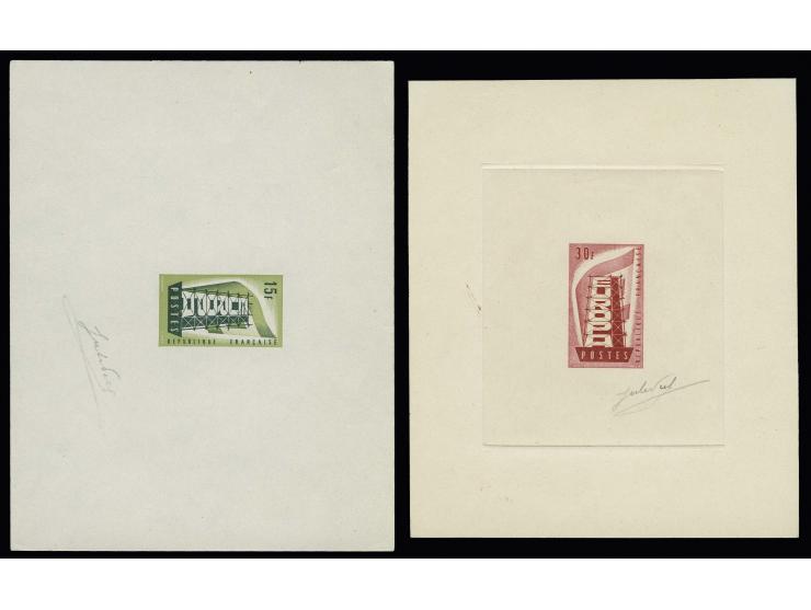 Timbre spécial 15 et 30 fr., épreuves d'artistes vert jaune/vert et rose/rouge, signé par le graveur