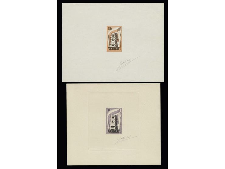 Timbre spécial 15 et 30 fr., épreuves d'artistes orange/brun et lilas/lilas foncé, signé par le graveur