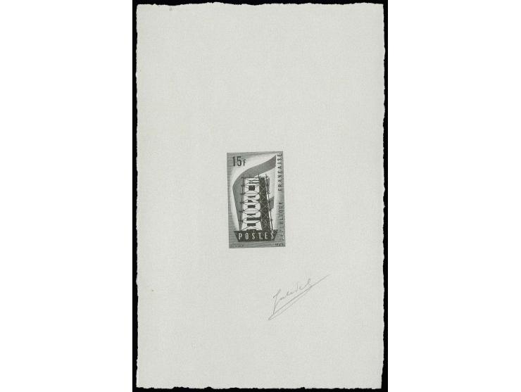 Timbre spécial 15 fr., épreuve d'artiste noir sur papier glacé mince en format portrait, signé par le graveur