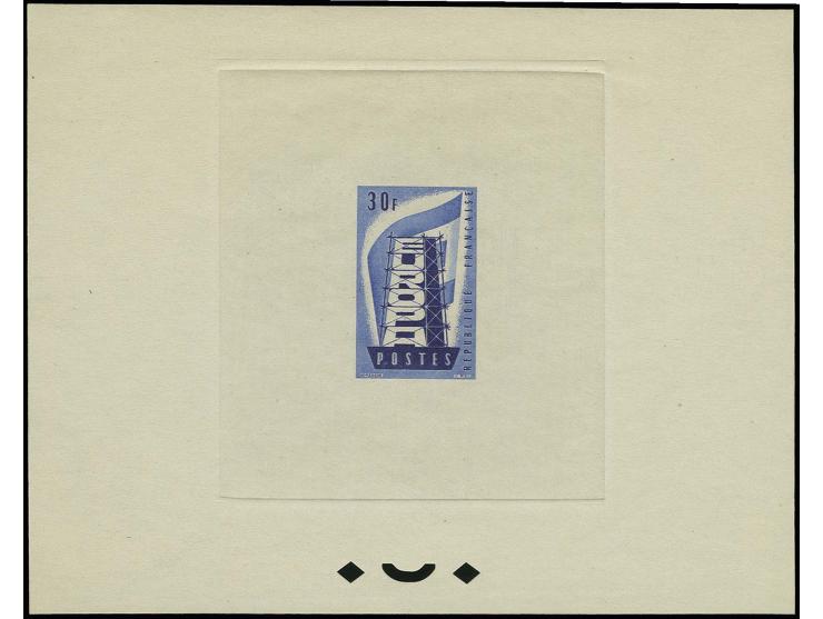 30 fr., épreuve de couleur bleu/bleu foncé sur papier carton avec perforation