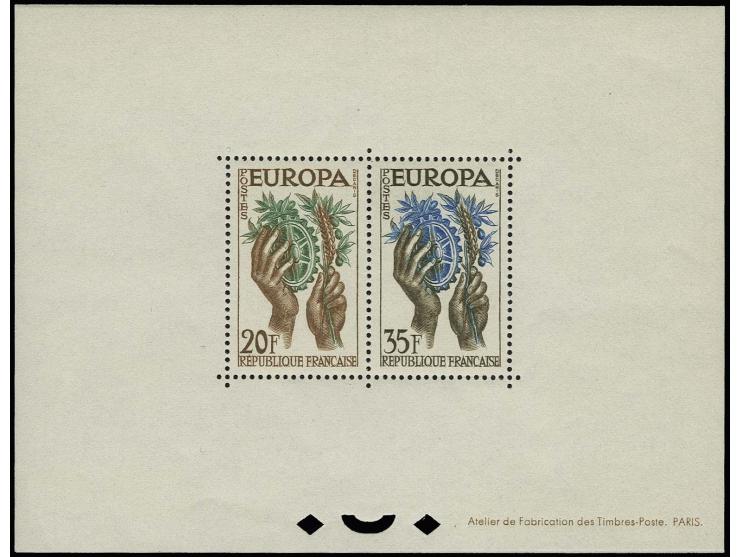 1957, timbres spéciaux 20 et 35 fr. bloc-feuillet gommé, tirage seulement 22 pièces, certificat photo Bolaffi, neuf sans char