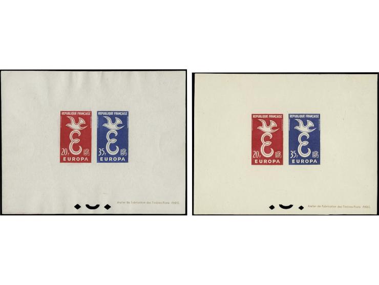1958, timbres spéciaux 20 et 35 fr. bloc-feuillet gommé non-dentelé, tirage seulement 20 pièces, épreuves collectives sur pap