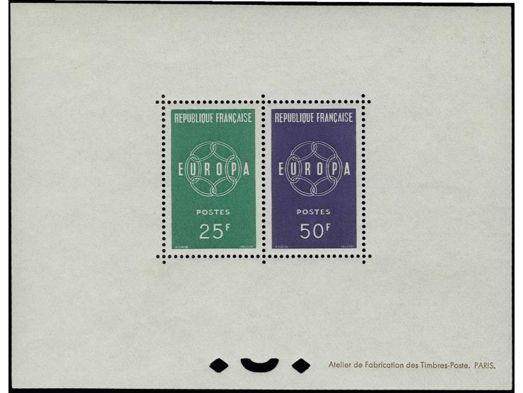 1959, timbres spéciaux 25 et 50 fr., bloc feuillet gommé, tirage seulement 20 pièces, signé et certificat photo Bolaffi, neuf