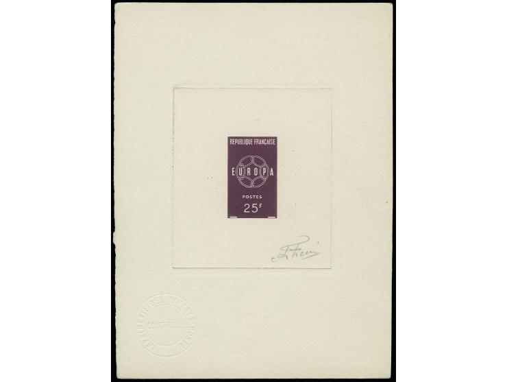 Timbre spécial 25 fr., épreuve d'artiste violette sur papier fait main, bloc grand format, signé par le graveur, très rare