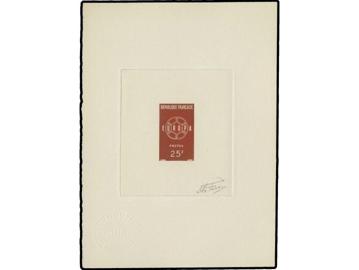 Timbre spécial 25 fr., épreuve d'artiste rouge sur papier fait main, bloc en grand format, signé par le graveur, très rare