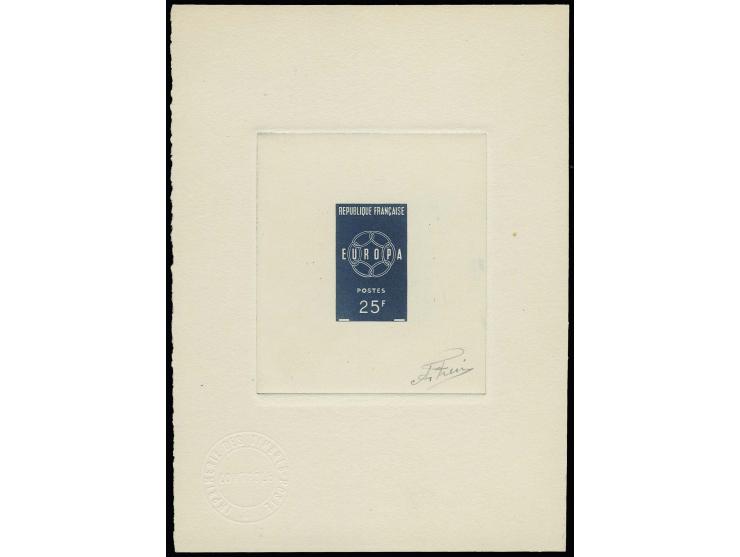 Timbre spécial 25 fr., épreuve d'artiste bleue sur papier fait main, bloc grand format, signé par le graveur, très rare