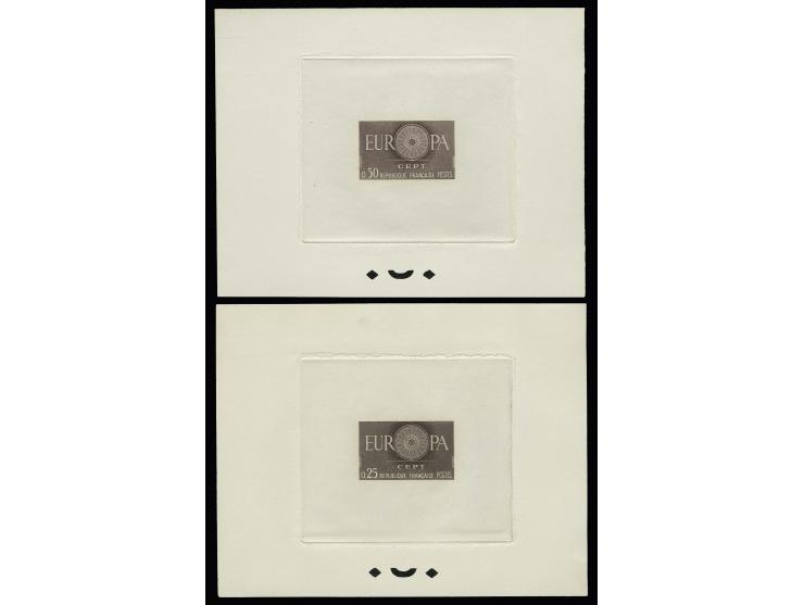 1960, timbre spécial 0,25 et 0,50 fr., épreuves de mise en train sepia, très rare, édité seulement en quelques garnitures