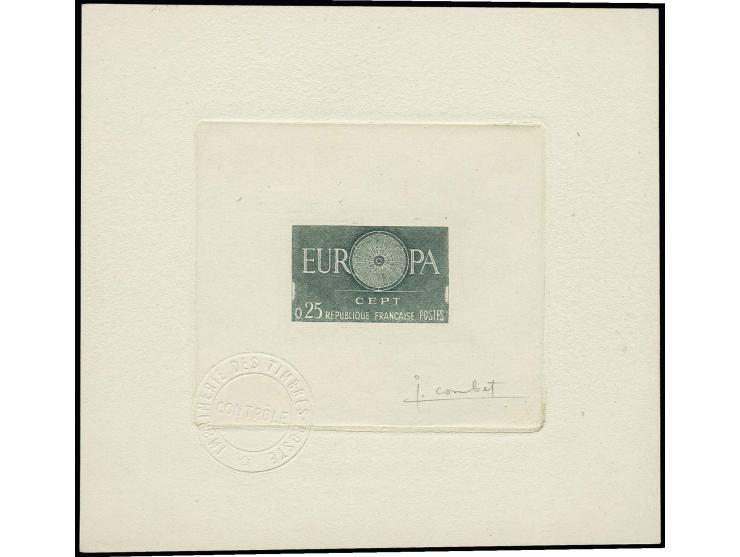 Timbre spécial 0,25 fr., épreuve d'artiste gris bleue sur papier fait main, signé par le graveur, très rare