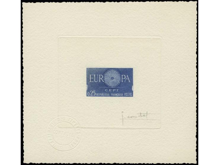 Timbre spécial 0,25 fr., épreuve d'artiste bleue sur papier fait main, signé par le graveur, très rare